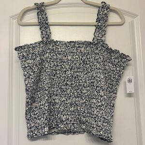NWT Old Navy Cinched Navy and White Floral Tank